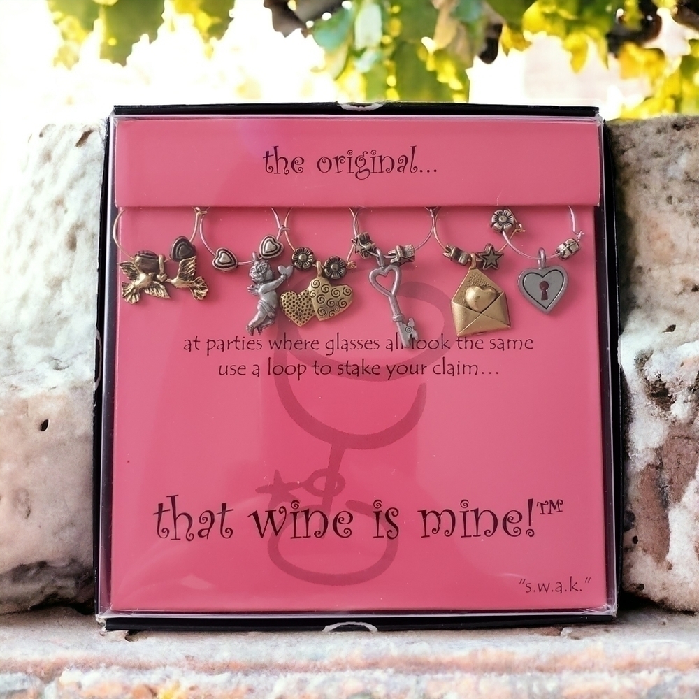 Vintage Wine Glass Charms That Wine is Mine Valentine's Love Set of 6